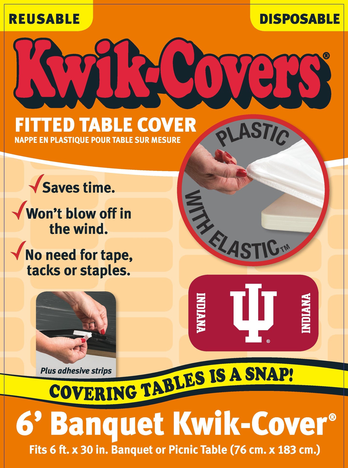 Collegiate Kwik-Covers Rectangle Plastic Table Cover (Indiana University)