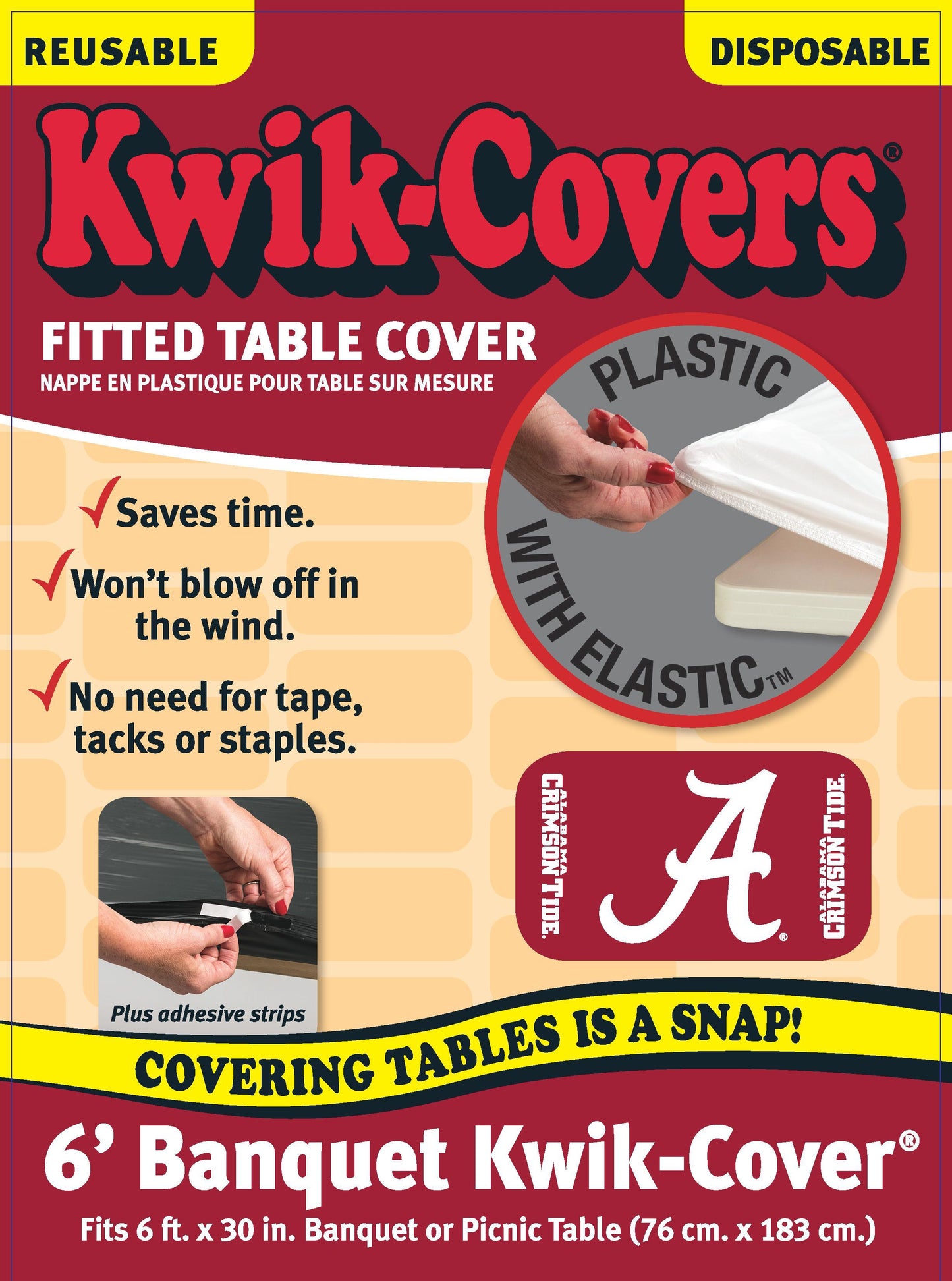 Collegiate Kwik-Covers Rectangle Plastic Table Cover (University of Alabama)