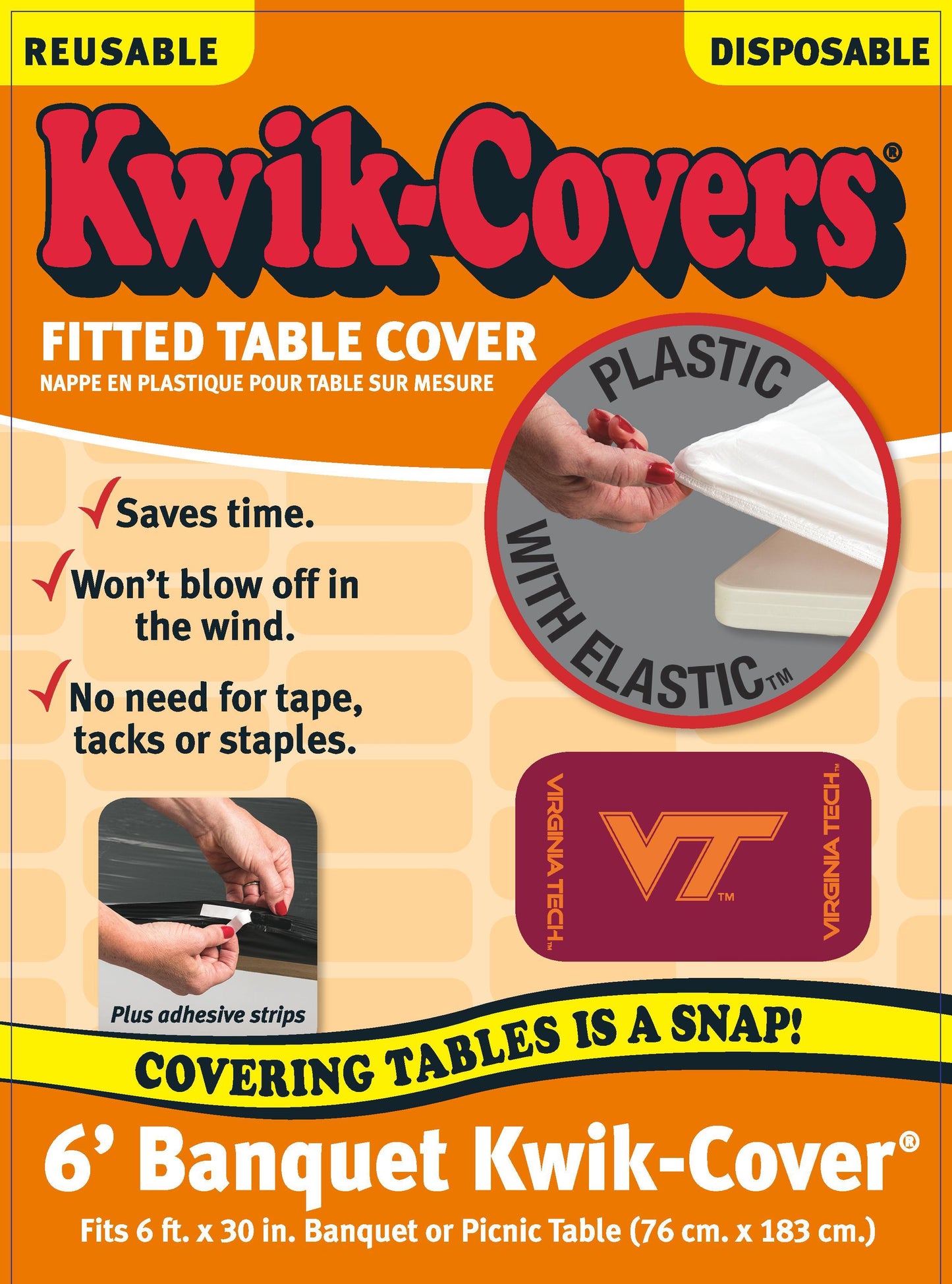 Collegiate Kwik-Covers Rectangle Plastic Table Cover (Virginia Polytechnic Institute and State University)