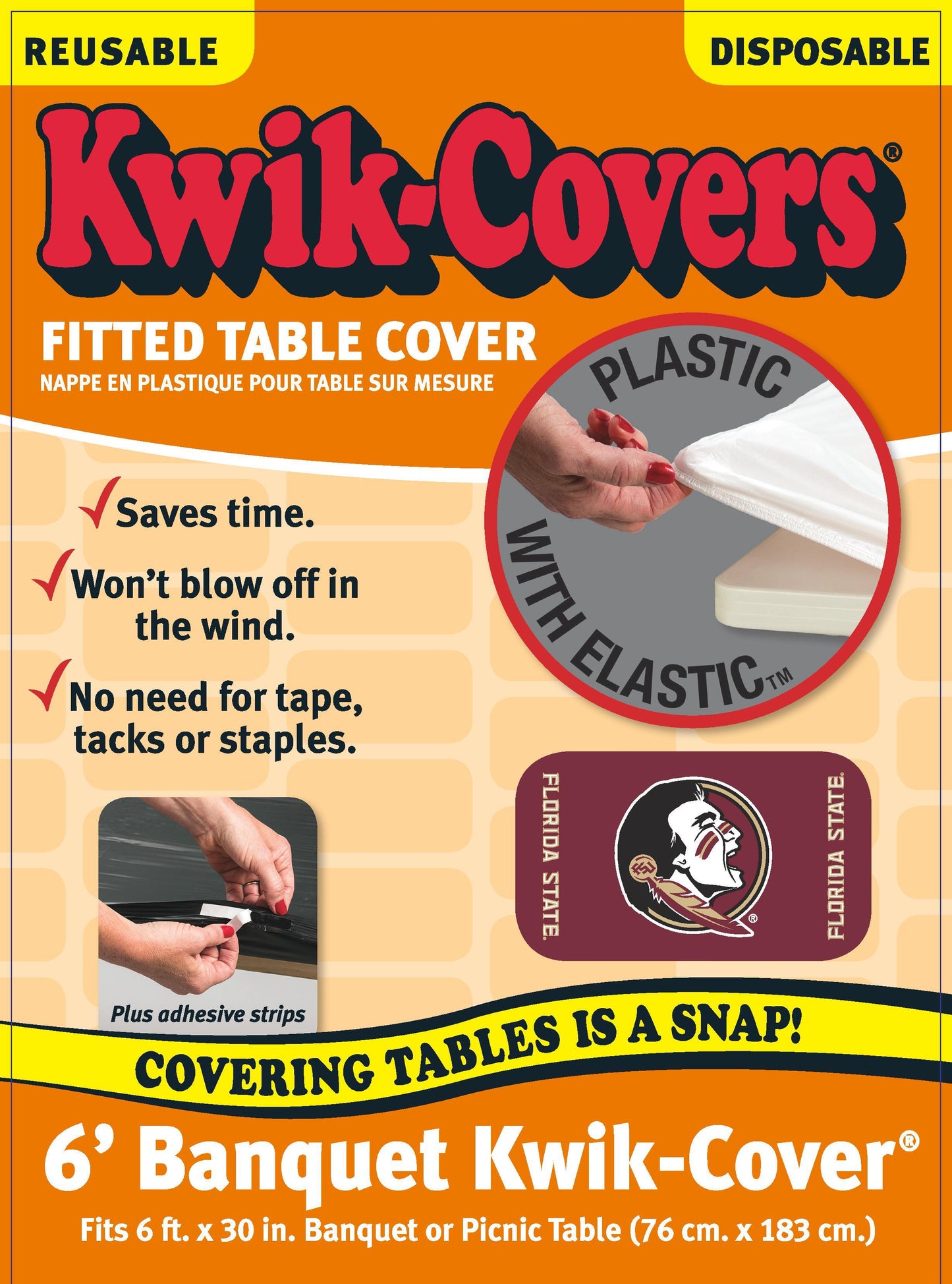 Collegiate Kwik-Covers Rectangle Plastic Table Cover (Florida State University)