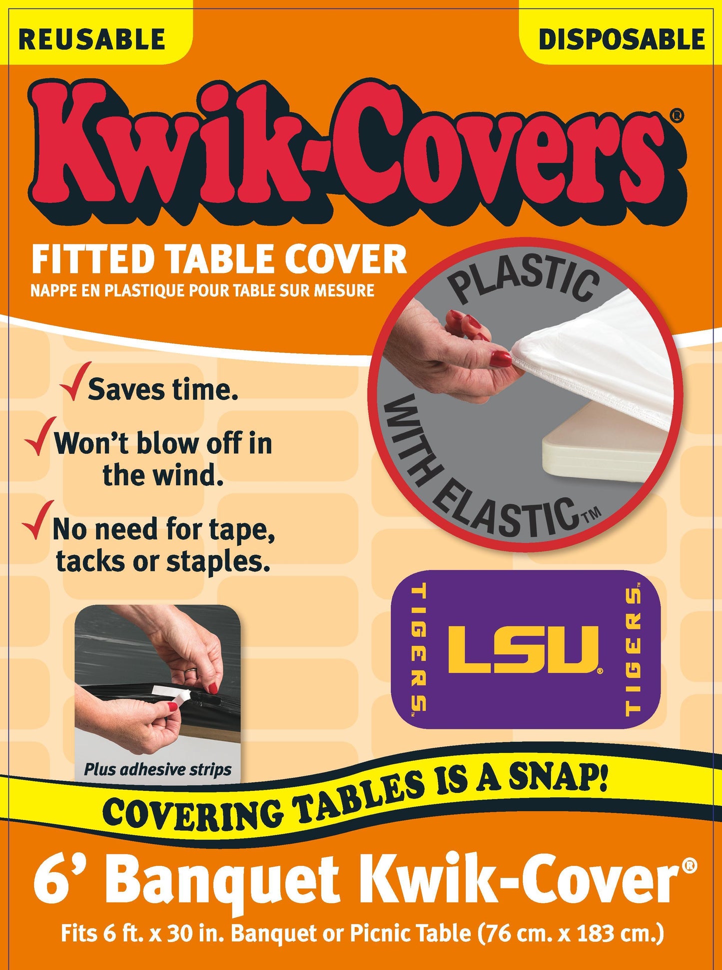 Collegiate Kwik-Covers Rectangle Plastic Table Cover (Louisiana State University)