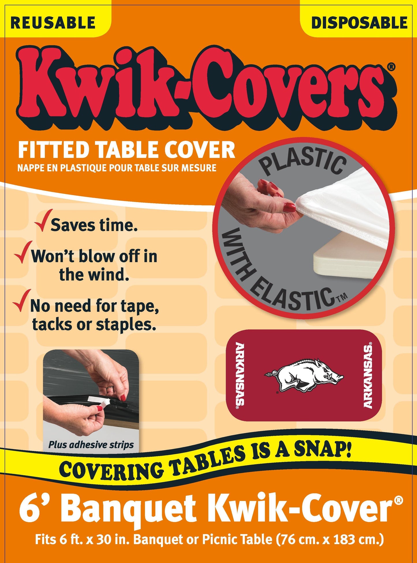Collegiate Kwik-Covers Rectangle Plastic Table Cover (University of Arkansas)