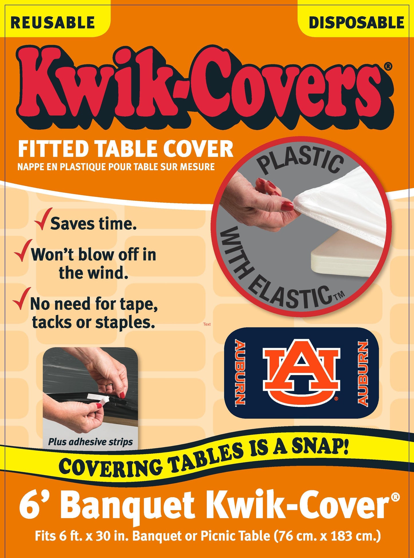 Collegiate Kwik-Covers Rectangle Plastic Table Cover (Auburn University)