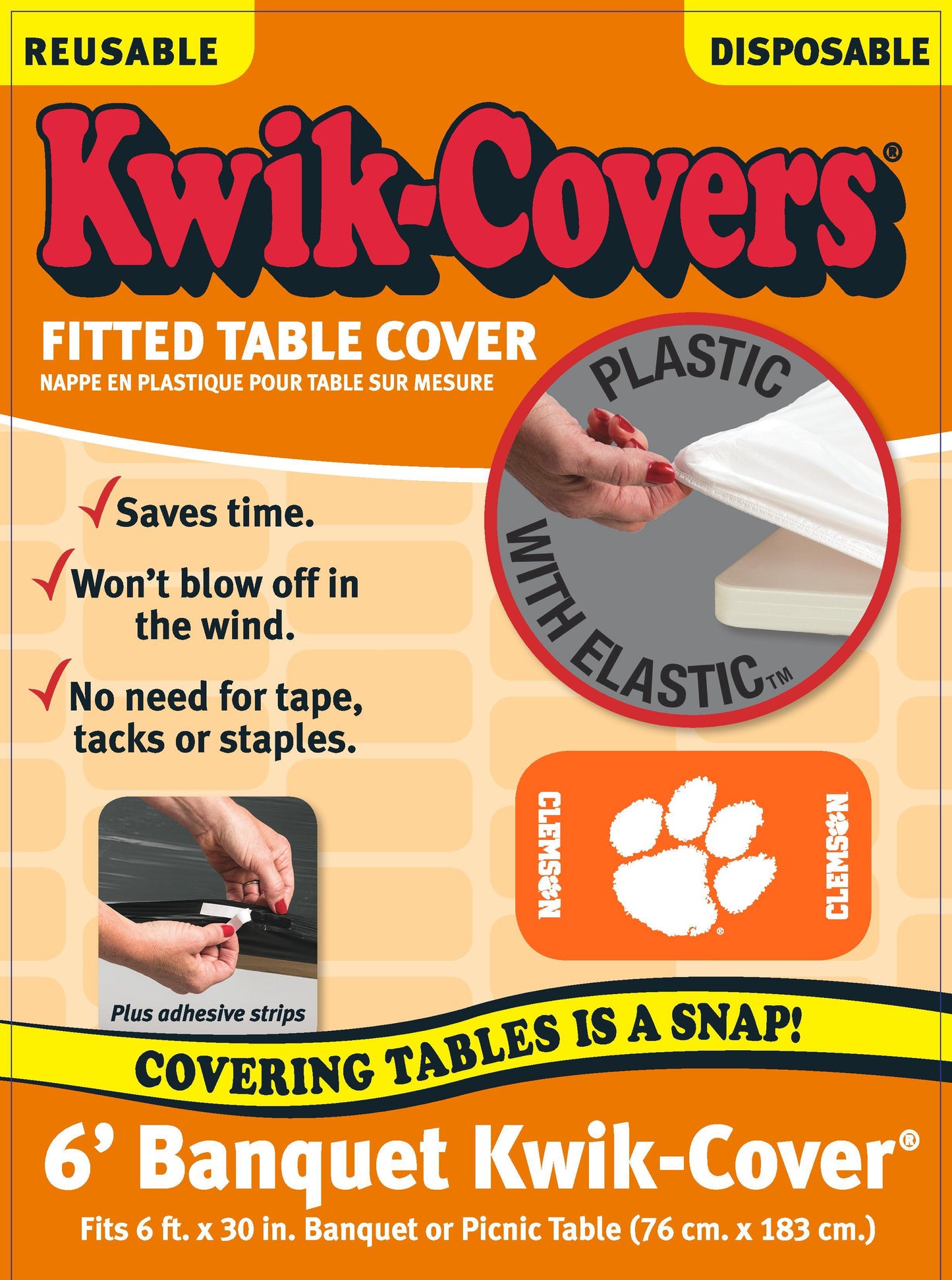 Collegiate Kwik-Covers Rectangle Plastic Table Cover (Clemson University)