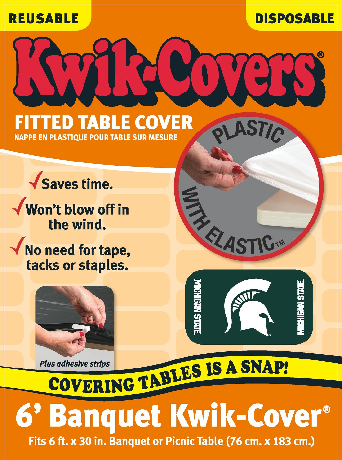 Collegiate Kwik-Covers Rectangle Plastic Table Cover (Michigan State University)