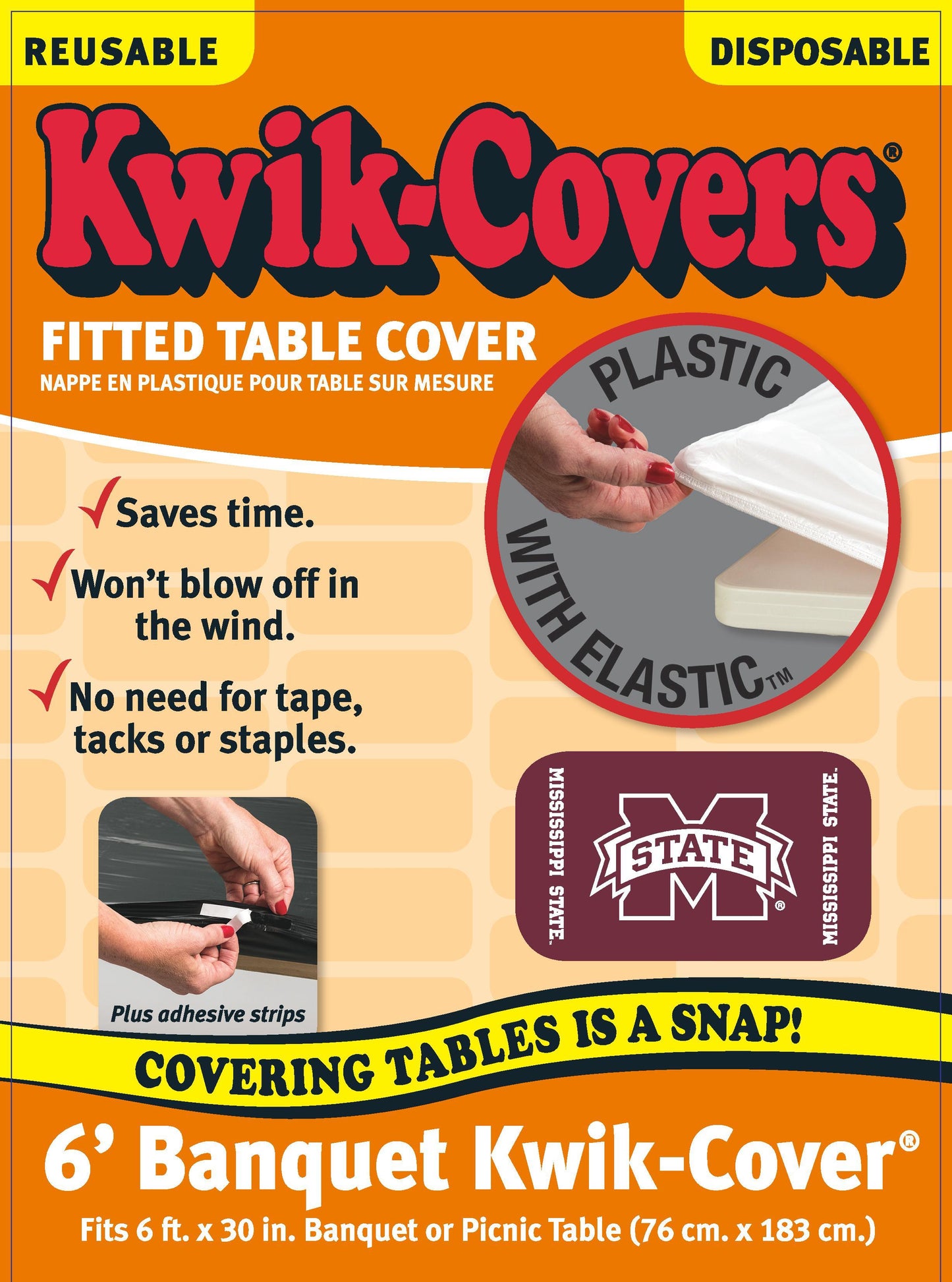 Collegiate Kwik-Covers Rectangle Plastic Table Cover (Mississippi State University)
