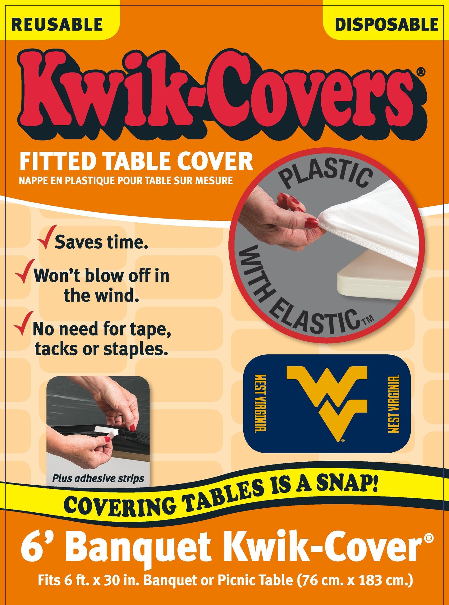 Collegiate Kwik-Covers Rectangle Plastic Table Cover (West Virginia University)