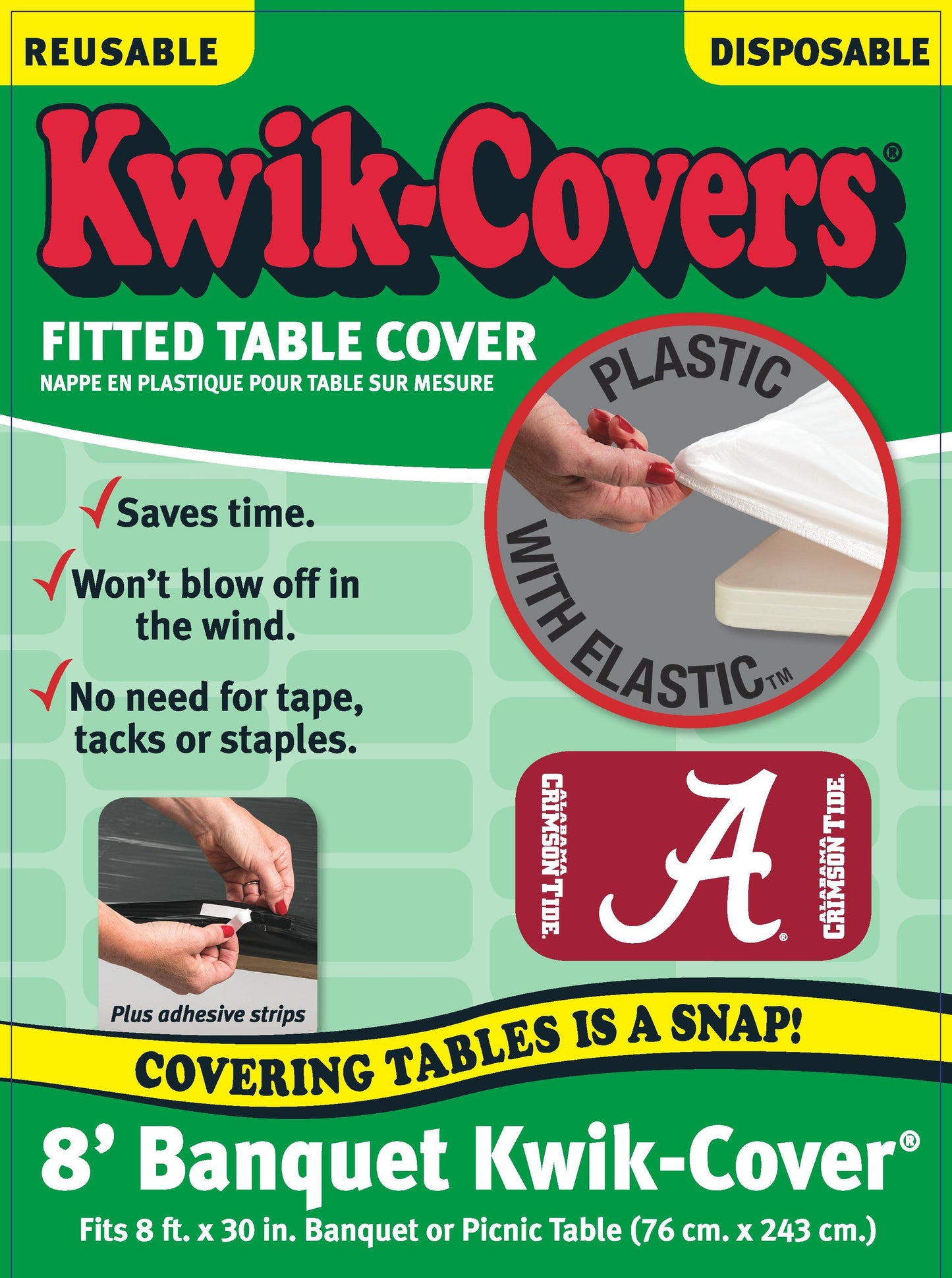 Collegiate Kwik-Covers Rectangle Plastic Table Cover (University of Alabama)