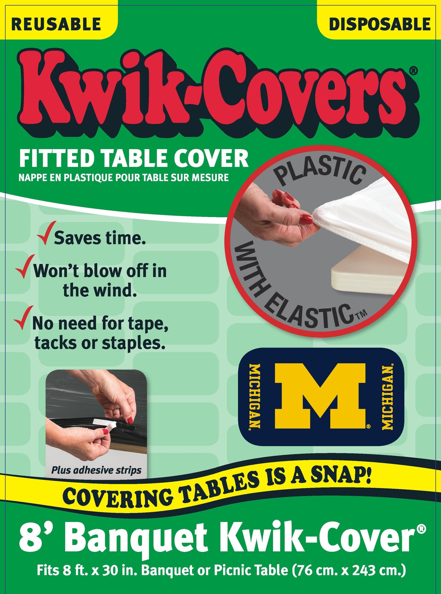 Collegiate Kwik-Covers Rectangle Plastic Table Cover (University of Michigan)