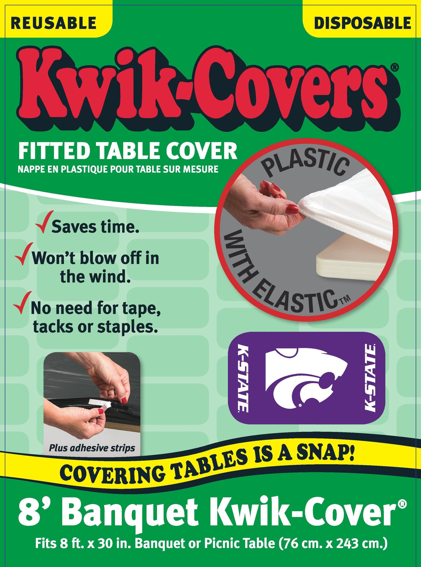 Collegiate Kwik-Covers Rectangle Plastic Table Cover (Kansas State University)