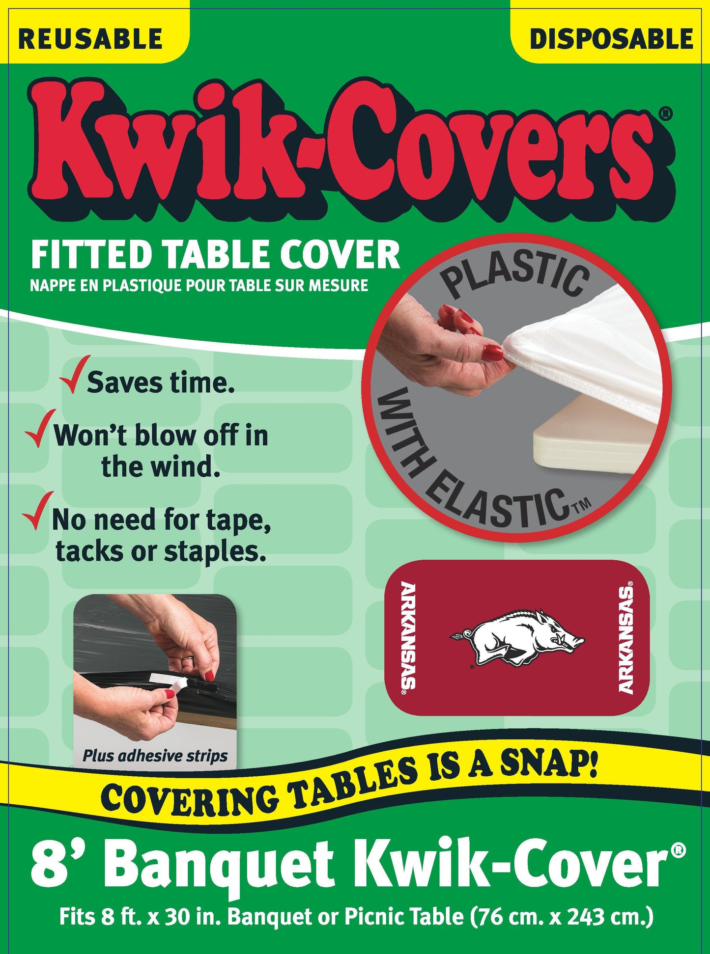 Collegiate Kwik-Covers Rectangle Plastic Table Cover (University of Arkansas)