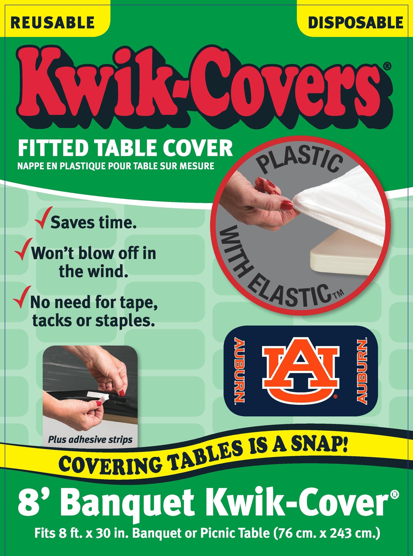 Collegiate Kwik-Covers Rectangle Plastic Table Cover (Auburn University)