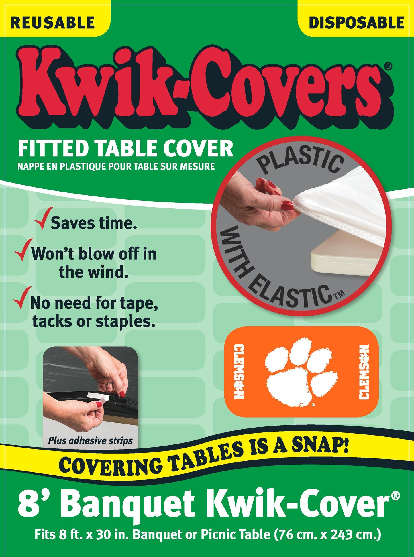 Collegiate Kwik-Covers Rectangle Plastic Table Cover (Clemson University)