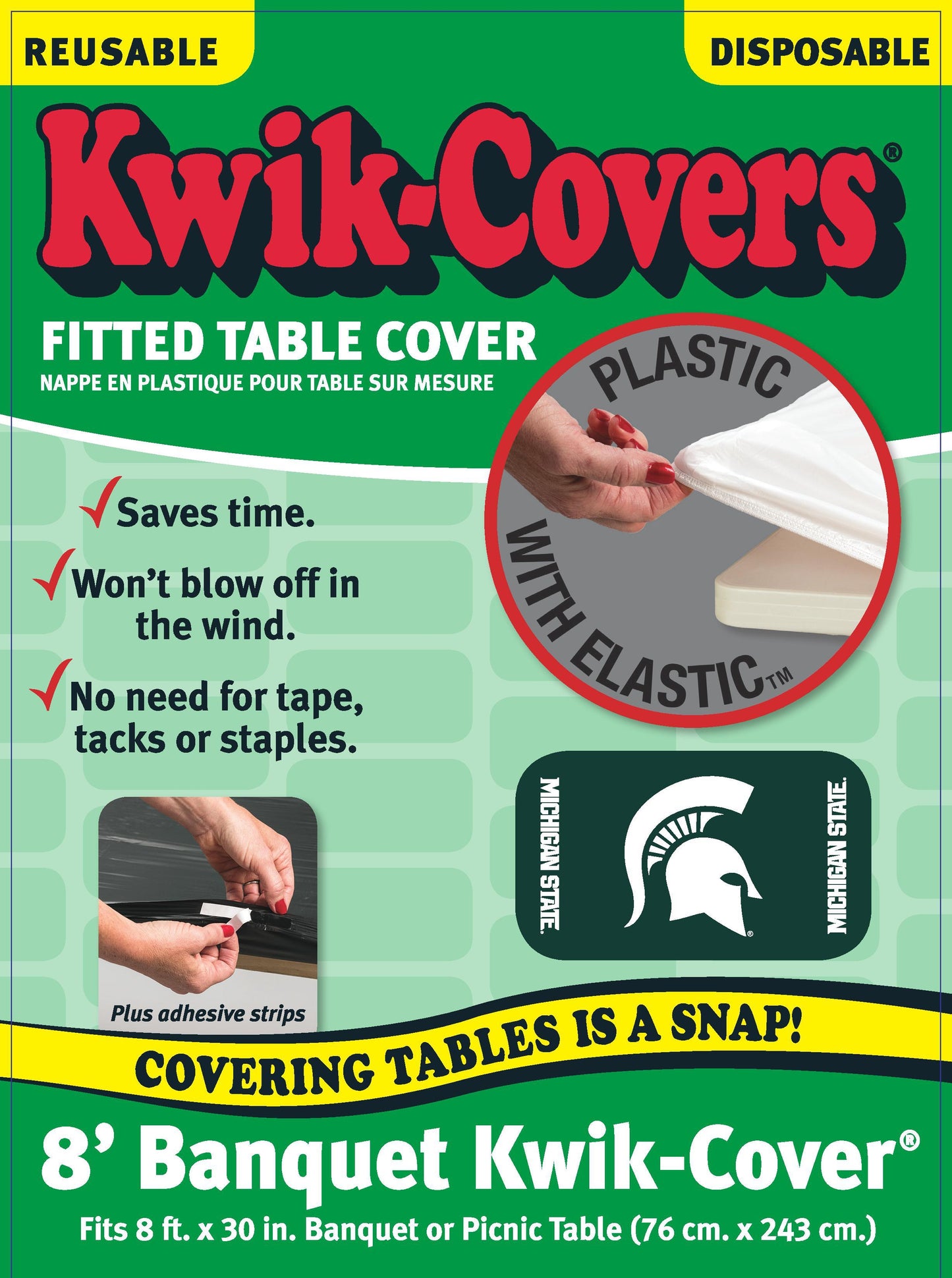 Collegiate Kwik-Covers Rectangle Plastic Table Cover (Michigan State University)