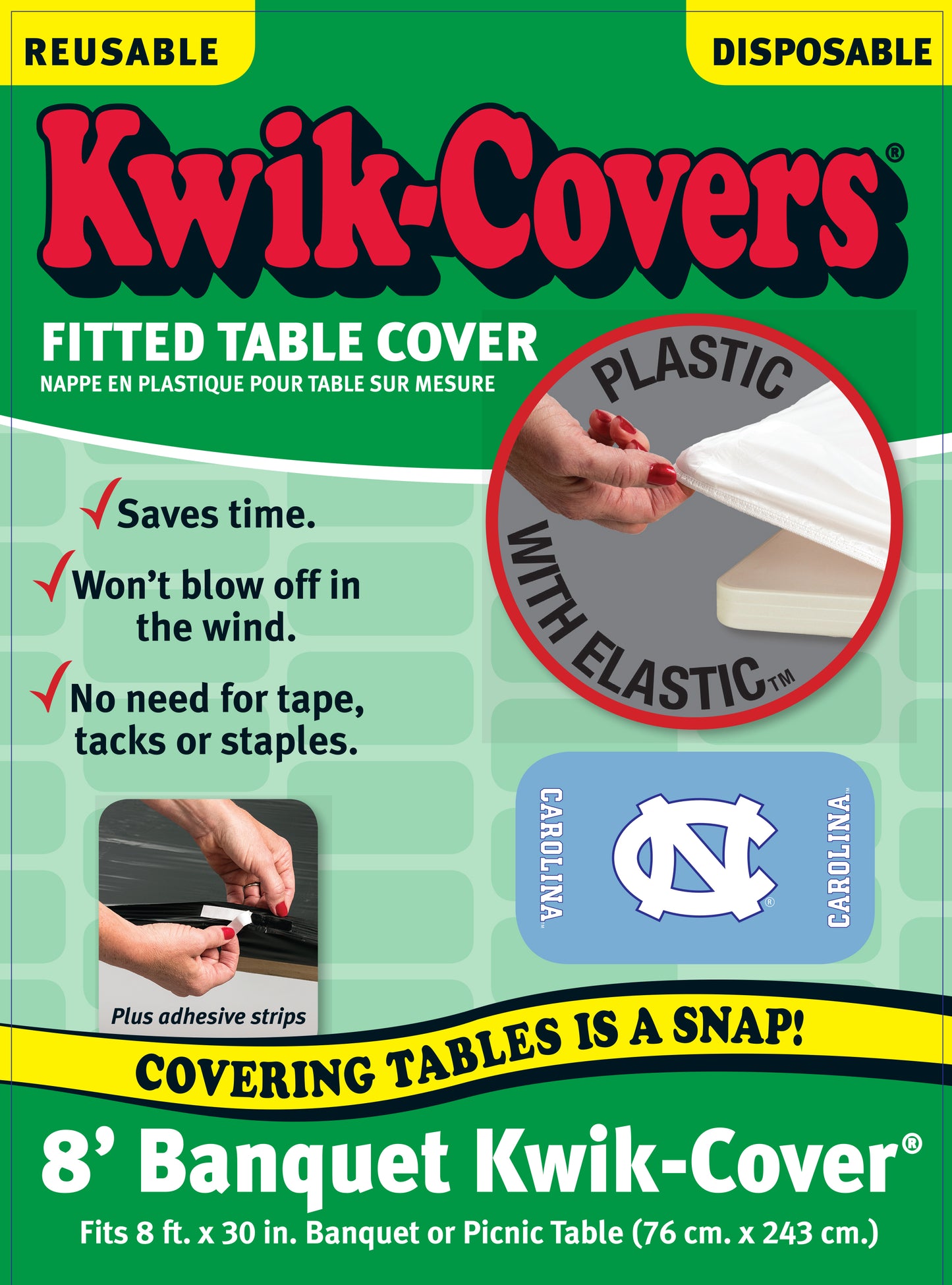 Collegiate Kwik-Covers Rectangle Plastic Table Cover (University of North Carolina)