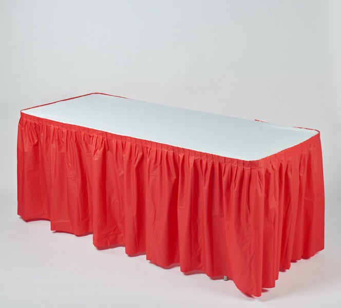 Polyester Reusable Skirt and White Fitted Table Cover with Velcro-Like Fasteners for 6' or 8' Tables